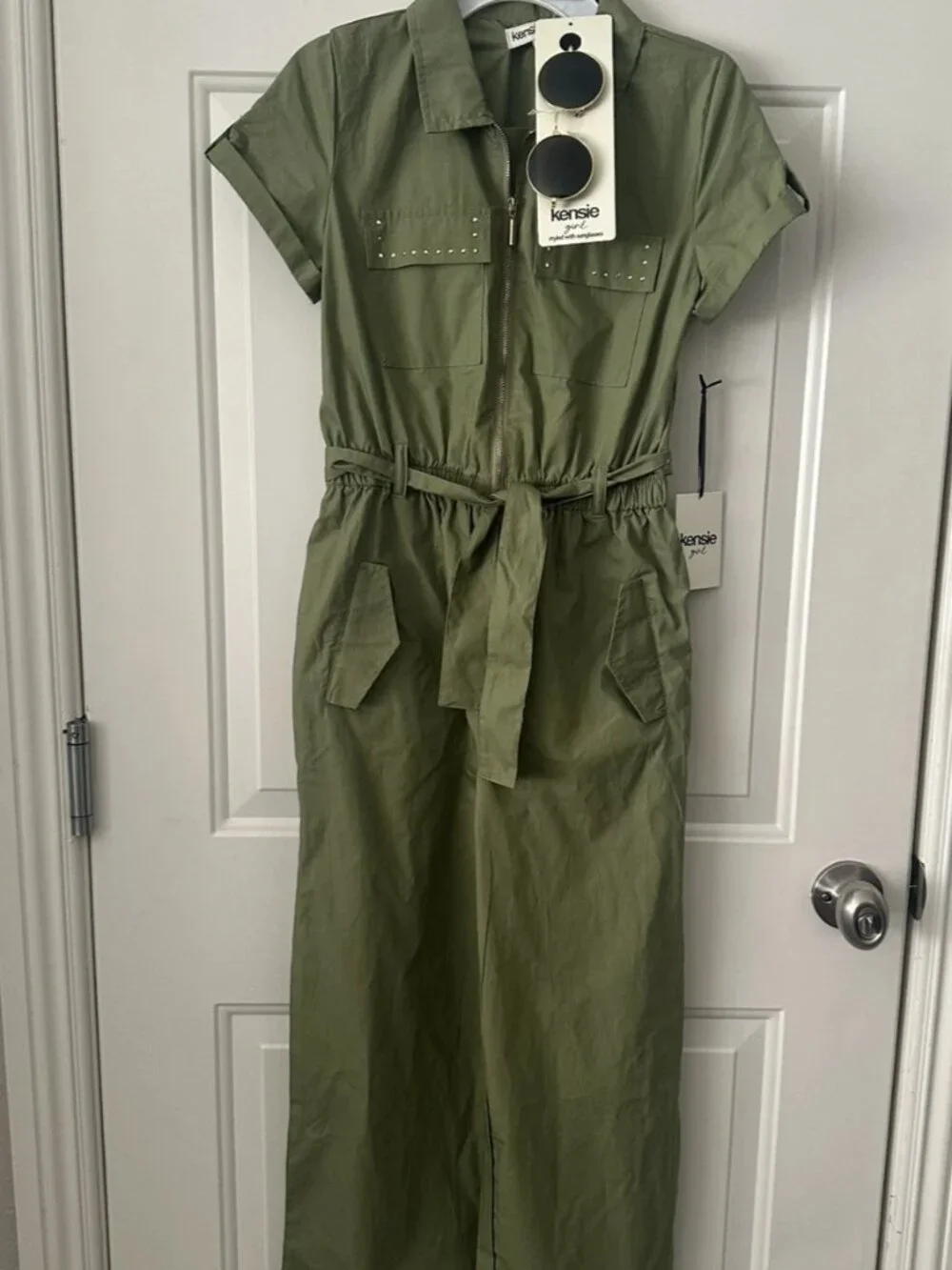 Kensie Girl Girls 12 Olive Utility Jumpsuit Sunglasses NWT